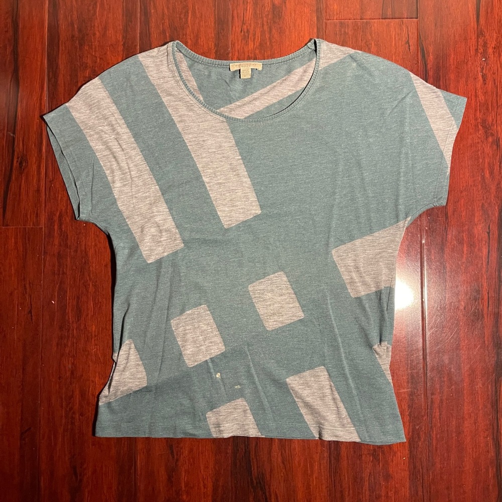 Burberry Brit T Shirt Geometric Green Multicolor Short Sleeve Tee Women's Medium